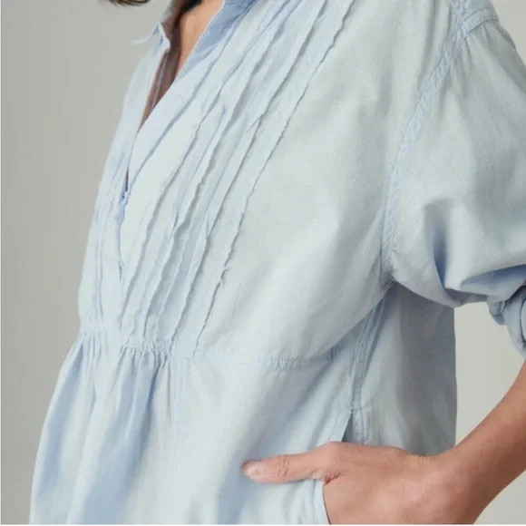Oversized Lucky Brand Pintuck Button Down Shirt Sz M - Picture 2 of 9